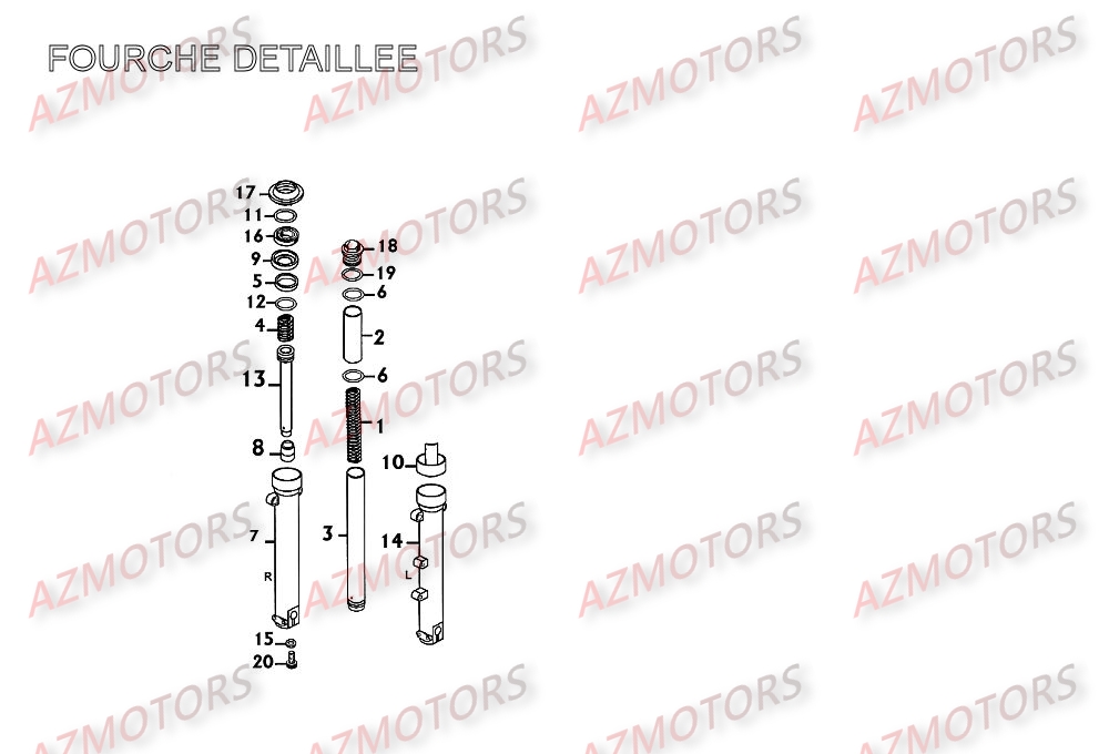 Fourche [detail] AZMOTORS Pièces Scooter Kymco XCITING 250 AFI 4T EURO II